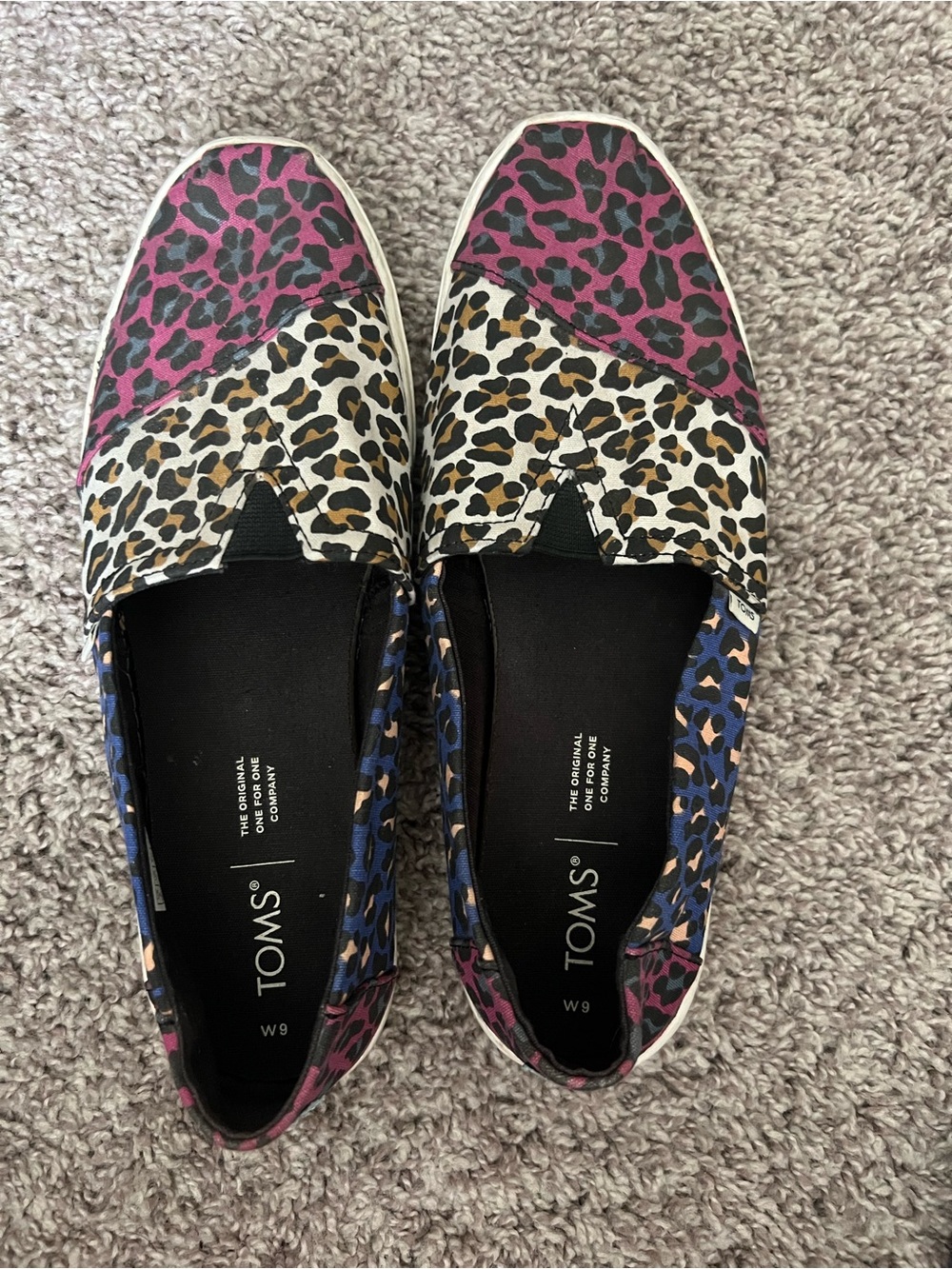 Toms Women's Multicolor Leopard Print Slip-Ons in Pink, Blue, Black